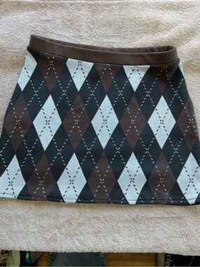 H&M Divided Argyle Knit Mini Skirt - Brown Black Y2K Preppy Size S